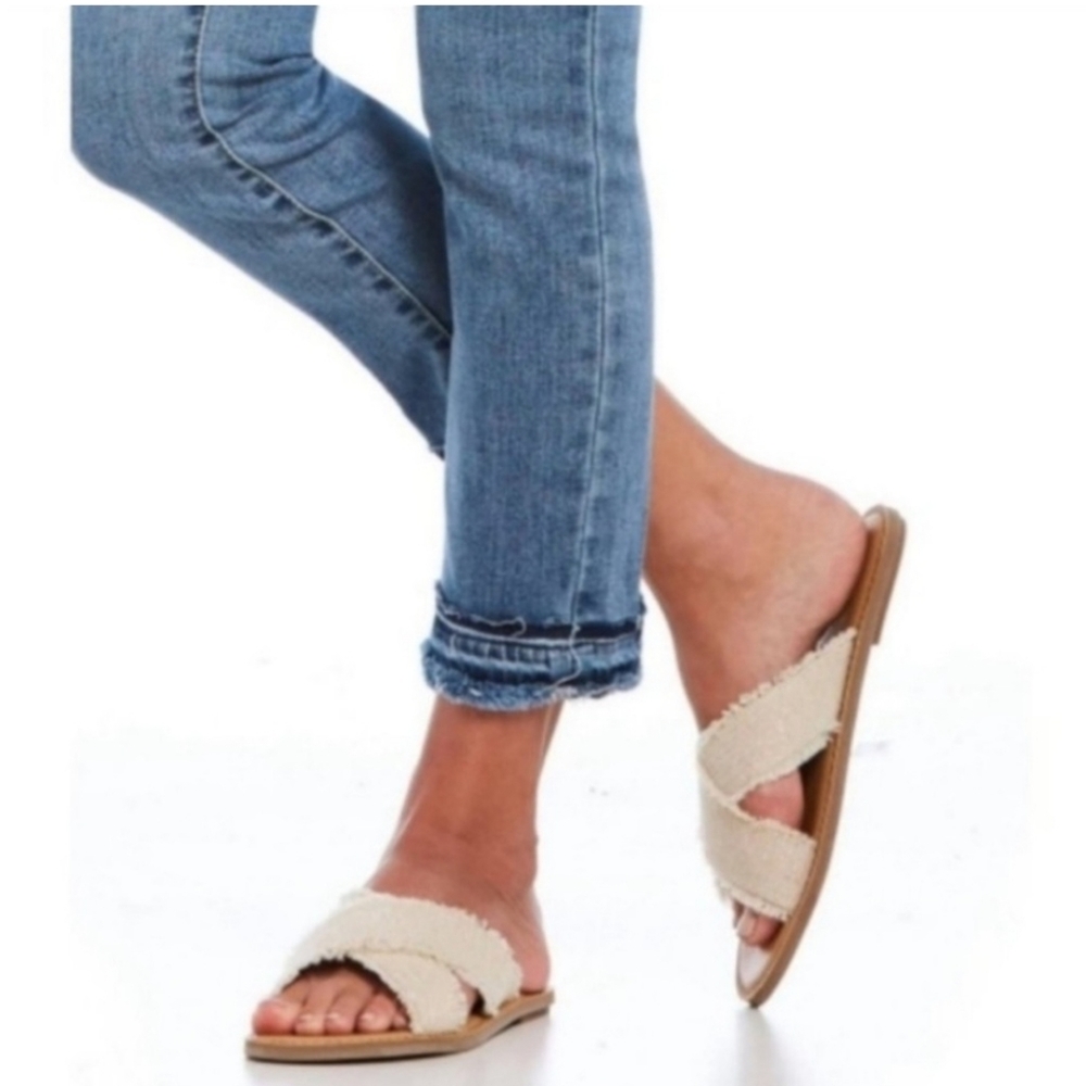 Toms Cream Crisscross Slide Sandals